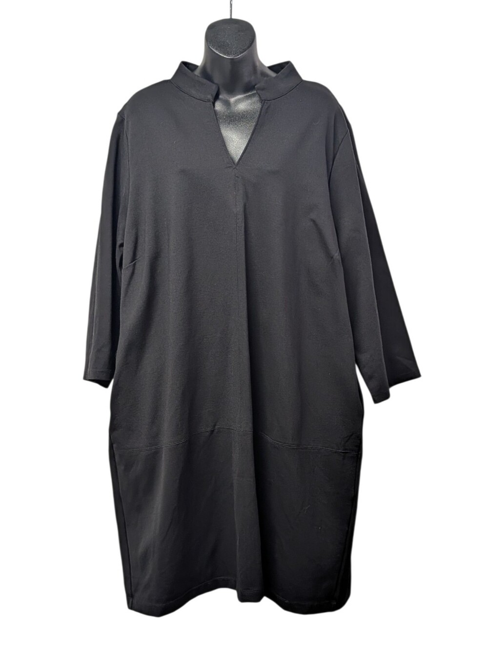 Dear Scarlett Portfolio Ponte Knit V-Neck Dress Black 2X Pockets 3/4 Sleeve NWT